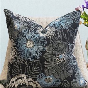 Indigo Embroidered Throw Pillow Set Of 2